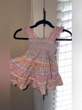 Girls' Pink Floral Ruffle Sundress - Smocked Bodice